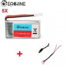 5X Eachine 3.7v 380mah Lipo Battery with 1 to 5 USB Charging Cable for H107L H107C H107D
