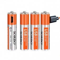4PCS SORBO 1.5V 400mAh Rechargeable AAA Lipo Battery with 4 In 1 Charger Cable