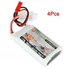 4Pcs XF Power 7.4V 550mah 70C 2S Lipo Battery JST Plug