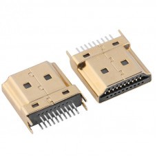 HDMI-A Male Plug SMT 19P 2-Row Pin 4 Feet 1 .6 mm Pitch For PCB