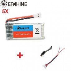 5X Eachine 3.7V 500mah Lipo Battery with 1 to 5 USB Charging cable for H107L H107C H107D