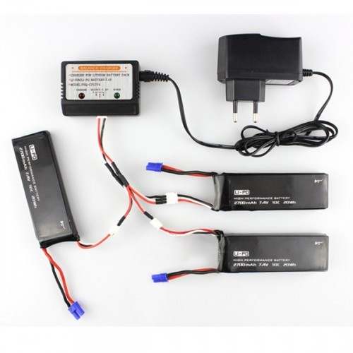 3 x 7.4V 2700mAh 10C Battery & Charger Set for Hubsan H501S H501C X4 RC ...