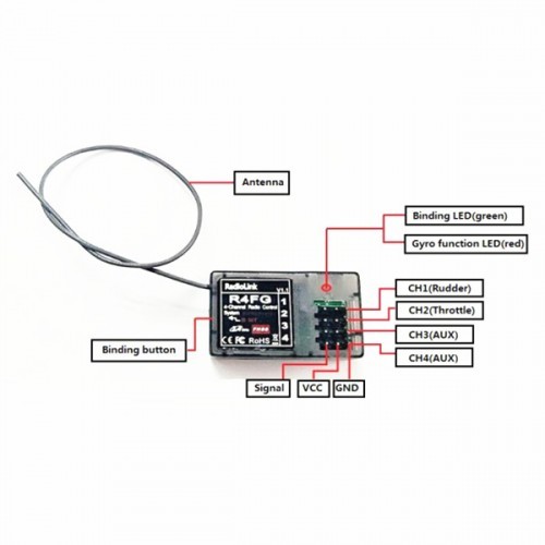 Racing gyro v3 rc модель схема подключения Radiolink FHSS R4FG 2.4G 4 Channel Radio Control System RC4GS&T8FB RX Receiver -