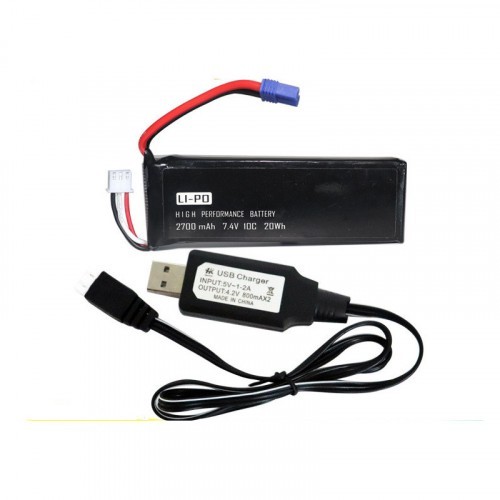 7.4V 2700mAh 10C Lipo Battery With USB Charger for Hubsan H501S H501C ...