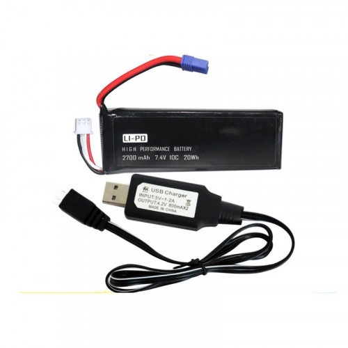 2PCS 7.4V 2700mAh 10C Lipo Battery With USB Charger for Hubsan H501S ...